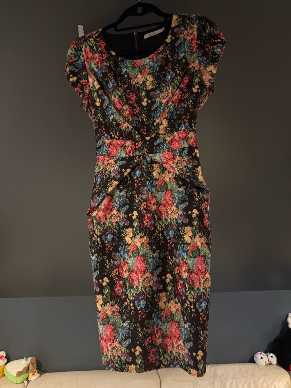 Darling Black Floral Midi Dress with Red, Blue & Yellow Accents